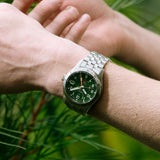 Seiko 5 GMT Men Automatic Green Dial Analog Stainless Steel Watch HDB001K1
