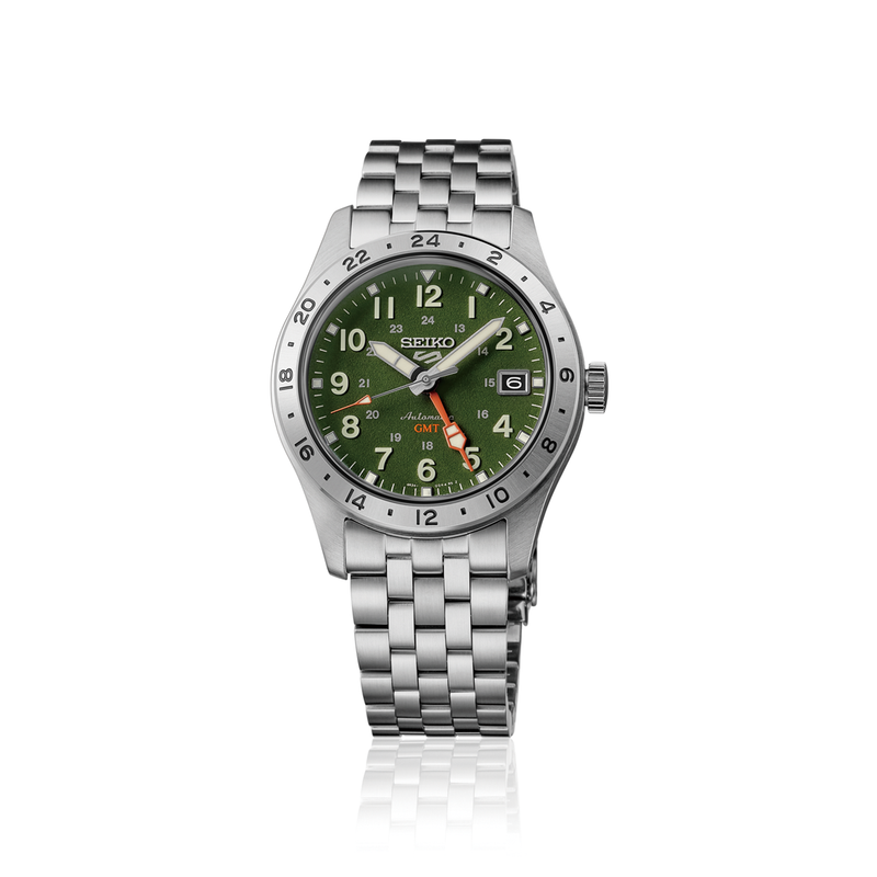 Seiko 5 GMT Men Automatic Green Dial Analog Stainless Steel Watch HDB001K1