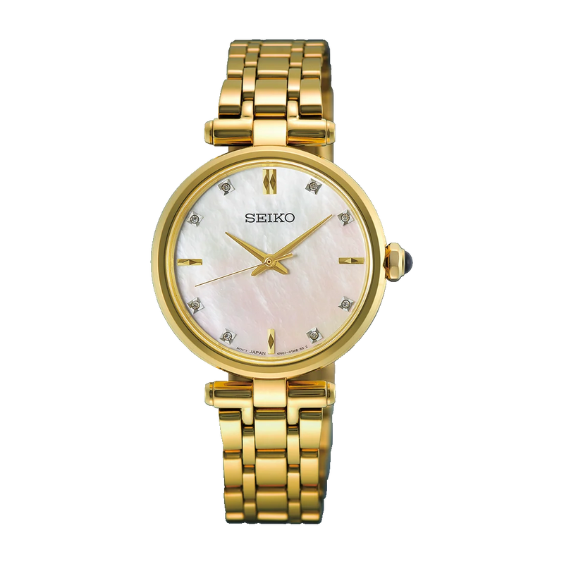 Seiko Ladies Gold-tone Watch with Mother of Pearl Dial and Diamonds - HGH008P1