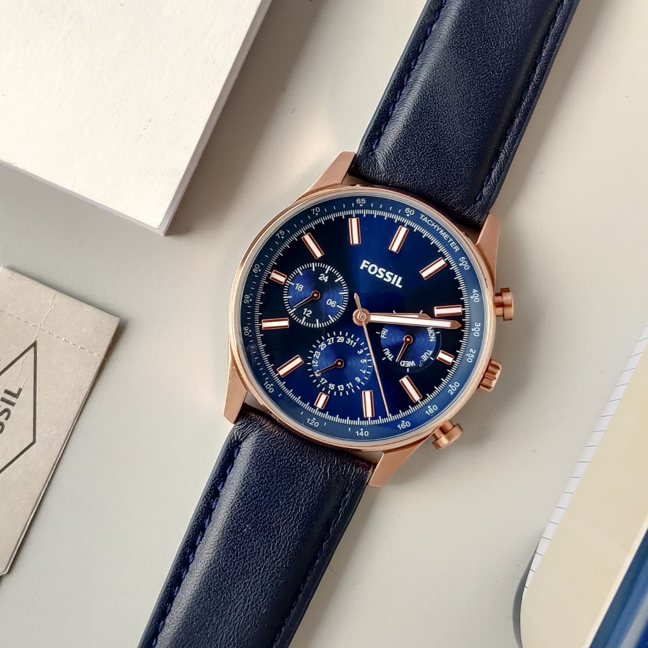 Fossil Sullivan Multifunction Navy Leather Watch - BQ2449