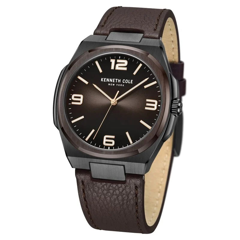 Kenneth Cole Quartz Analog Brown Dial Brown Leather Strap Watch for Men KCWGA0015203MN - KRISHNA WATCH COMPANY