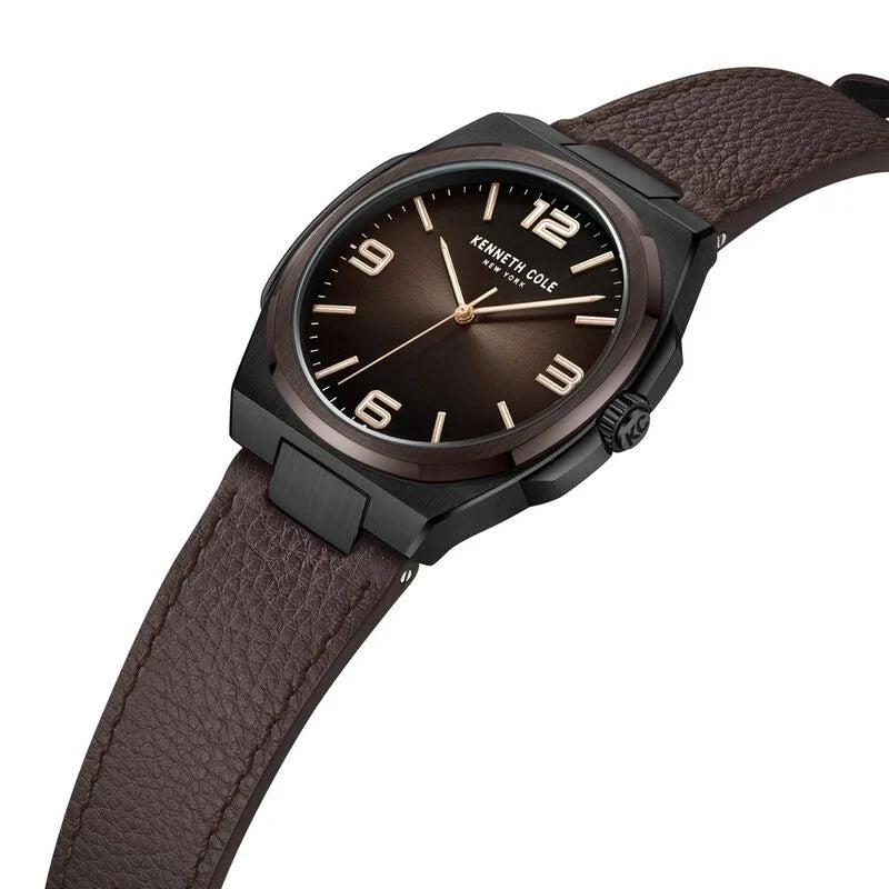 Kenneth Cole Quartz Analog Brown Dial Brown Leather Strap Watch for Men KCWGA0015203MN - KRISHNA WATCH COMPANY