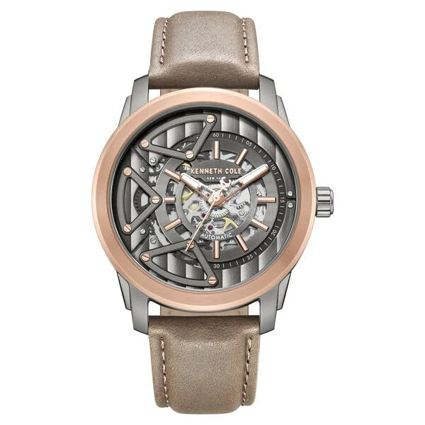Kenneth Cole Automatic Grey Dial Brown Colour Leather Strap Watch For Men kcwgx0064902mn