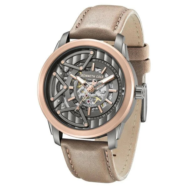 Kenneth Cole Automatic Grey Dial Brown Colour Leather Strap Watch For Men kcwgx0064902mn