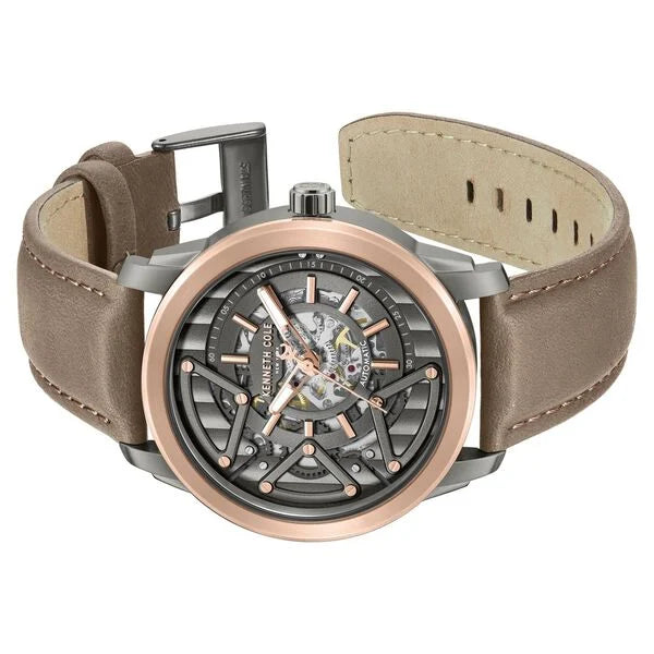 Kenneth Cole Automatic Grey Dial Brown Colour Leather Strap Watch For Men kcwgx0064902mn