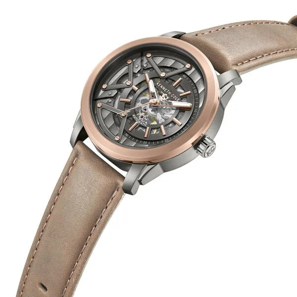 Kenneth Cole Automatic Grey Dial Brown Colour Leather Strap Watch For Men kcwgx0064902mn