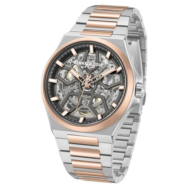 Kenneth Cole Automatic Grey Dial Two Toned Stainless Steel Strap Watch For Men kcwgy0065302mn