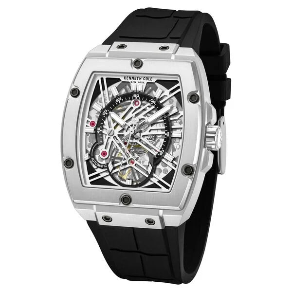 Kenneth Cole Automatic Silver Dial Black Colour Silicone Strap Watch For Men kcwgz0067803mn - KRISHNA WATCH COMPANY