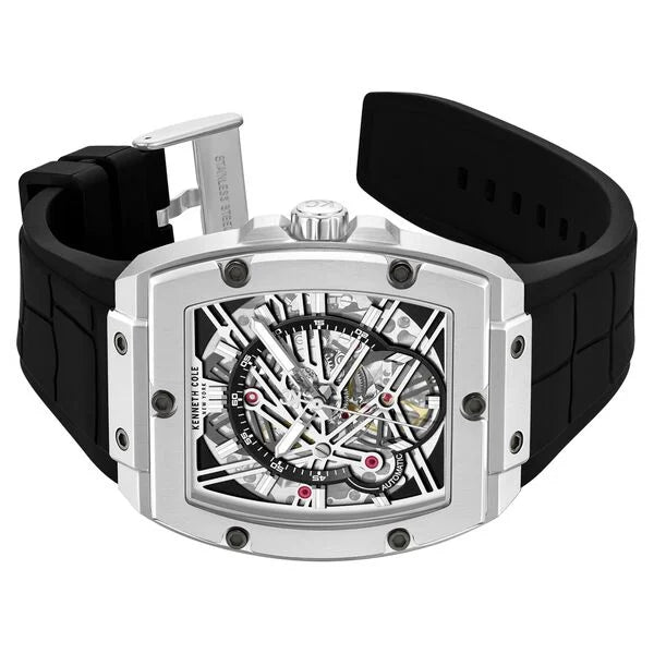 Kenneth Cole Automatic Silver Dial Black Colour Silicone Strap Watch For Men kcwgz0067803mn - KRISHNA WATCH COMPANY