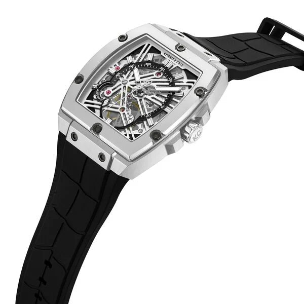 Kenneth Cole Automatic Silver Dial Black Colour Silicone Strap Watch For Men kcwgz0067803mn - KRISHNA WATCH COMPANY
