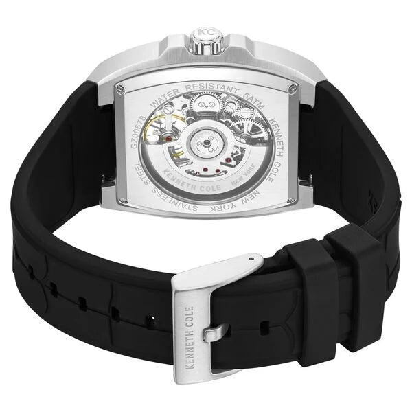 Kenneth Cole Automatic Silver Dial Black Colour Silicone Strap Watch For Men kcwgz0067803mn - KRISHNA WATCH COMPANY