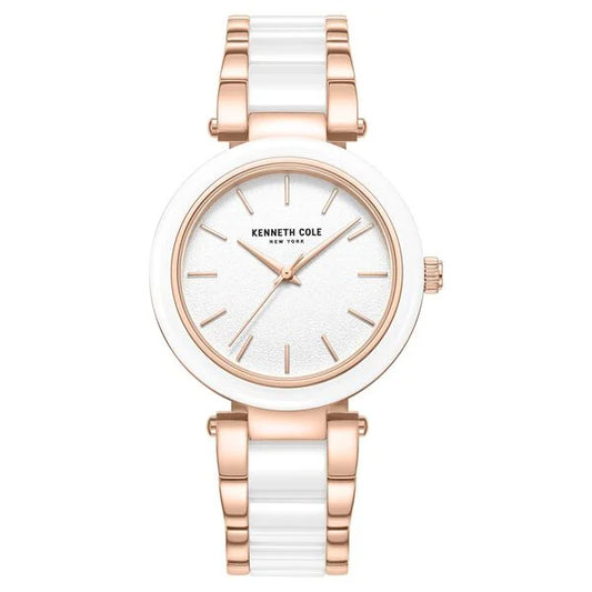 Kenneth Cole Quartz Analog White Dial White Stainless Steel & Ceramic Strap Watch For Women kcwlg0062702ld