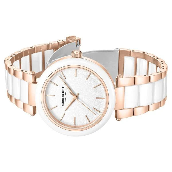 Kenneth Cole Quartz Analog White Dial White Stainless Steel & Ceramic Strap Watch For Women kcwlg0062702ld - KRISHNA WATCH COMPANY