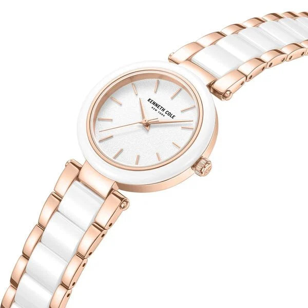 Kenneth Cole Quartz Analog White Dial White Stainless Steel & Ceramic Strap Watch For Women kcwlg0062702ld - KRISHNA WATCH COMPANY