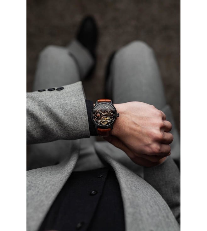 EARNSHAW Longitude Automatic Skeleton Dual Time Multifunction Watch for Men ES-8006-10 - KRISHNA WATCH COMPANY