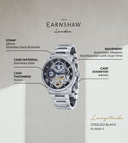 EARNSHAW Longitude Automatic Skeleton Dual Time Multifunction Watch for Men ES-8006-11
