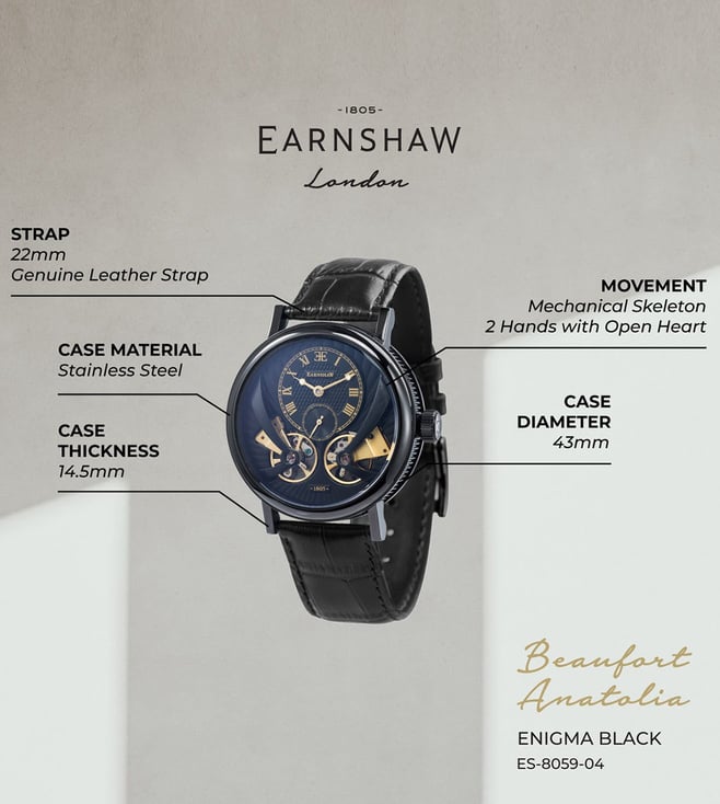EARNSHAW Beaufort Anatolia Mech Automatic Open Heart Skeleton Watch for Men ES-8059-04 - KRISHNA WATCH COMPANY