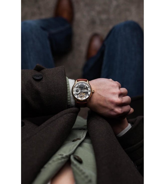 EARNSHAW Longitude Automatic Skeleton Dual Time Watch for Men ES-8006-02 - KRISHNA WATCH COMPANY