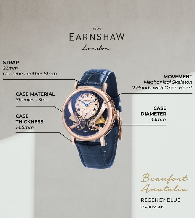 EARNSHAW Beaufort Anatolia men Automatic Open Heart Skeleton Watch - KRISHNA WATCH COMPANY