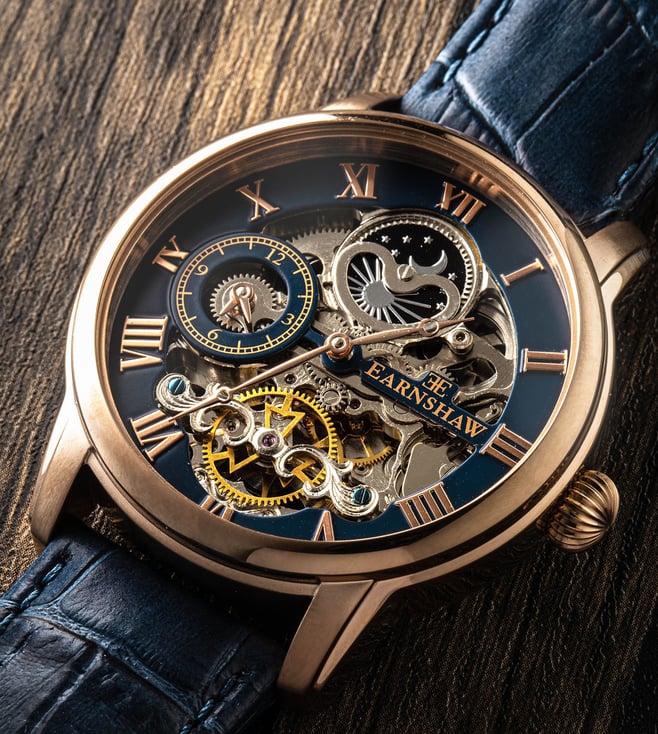 EARNSHAW Longitude Automatic Skeleton Moonphase Dual Time Watch For Men ES-8006-0A - KRISHNA WATCH COMPANY
