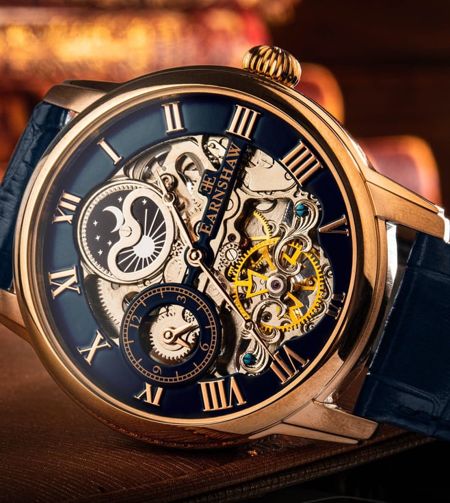 EARNSHAW Longitude Automatic Skeleton Moonphase Dual Time Watch For Men ES-8006-0A - KRISHNA WATCH COMPANY