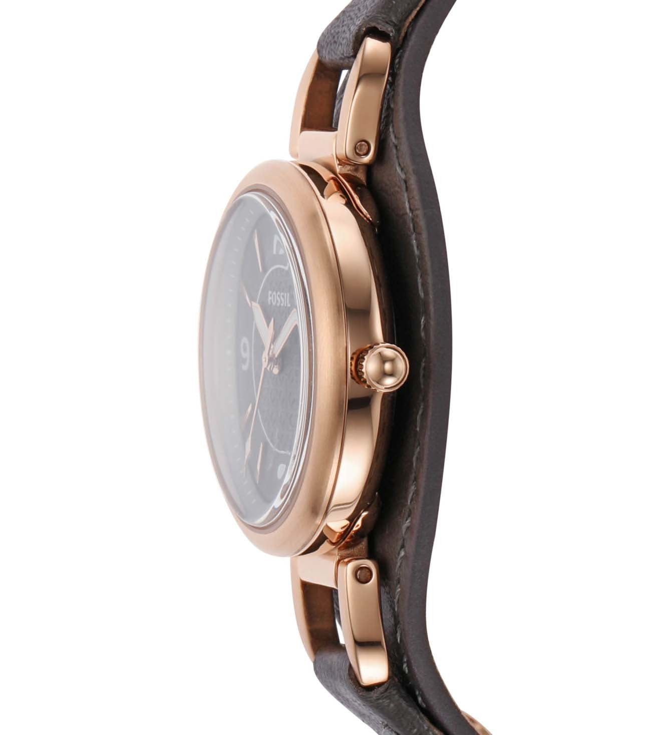 Carlie Three-Hand Black Eco Leather Watch ES5212 - KRISHNA WATCH COMPANY