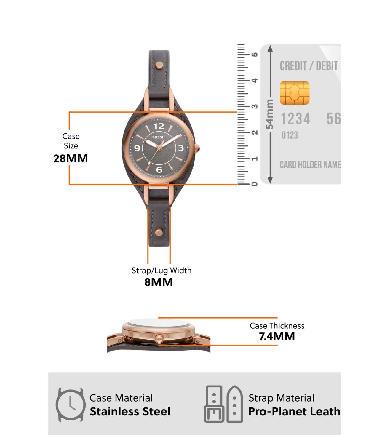 Carlie Three-Hand Black Eco Leather Watch ES5212 - KRISHNA WATCH COMPANY