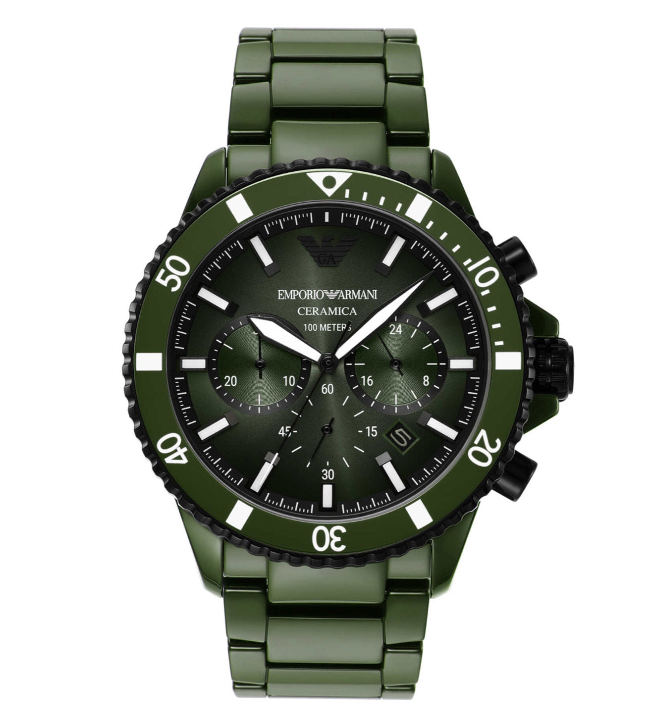 Emporio Armani Chronograph Green Ceramic Watch AR70011 - KRISHNA WATCH COMPANY