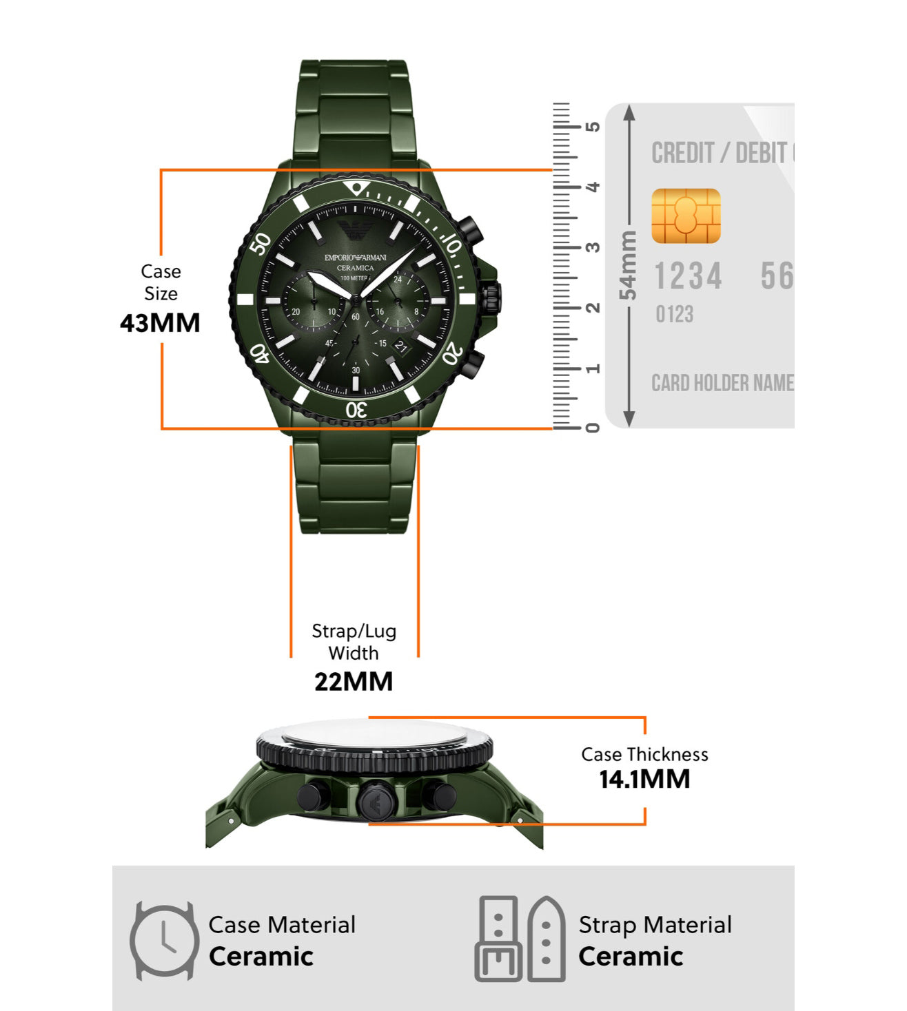 Emporio Armani Chronograph Green Ceramic Watch AR70011 - KRISHNA WATCH COMPANY
