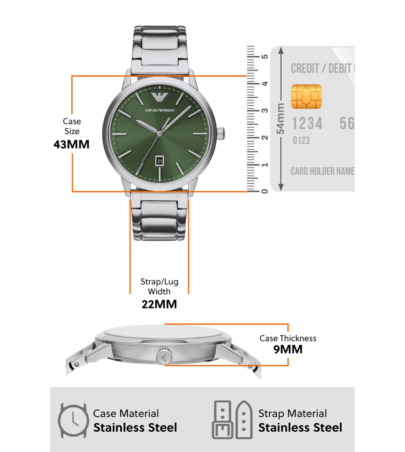 Emporio Armani Three-Hand Date Stainless Steel Watch - AR11575 - KRISHNA WATCH COMPANY