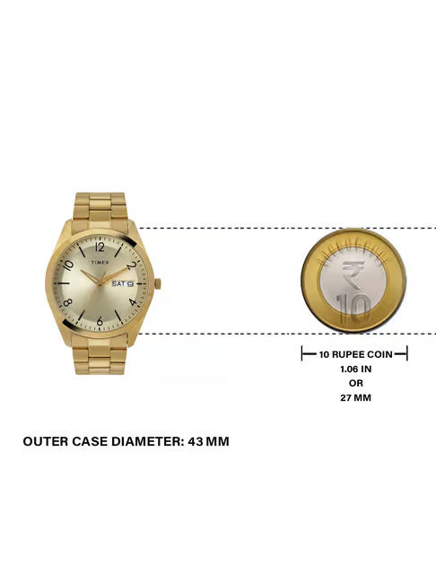 Timex Men Champagne Round Analog Brass Dial Watch- TWTG10403 - KRISHNA WATCH COMPANY