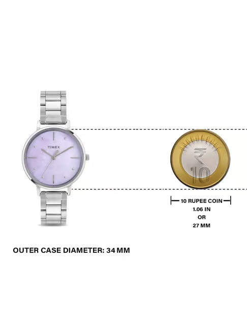Timex Women Lilac Round Analog Brass Dial Watch - TWEL15806 - KRISHNA WATCH COMPANY