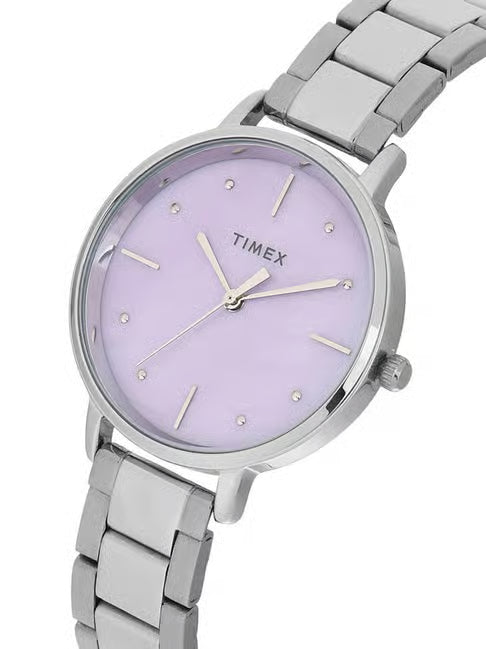 Timex Women Lilac Round Analog Brass Dial Watch - TWEL15806 - KRISHNA WATCH COMPANY