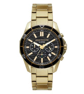 ARMANI EXCHANGE Spencer Chronograph Watch for Men, featuring a black band and dial with gold case and accents.