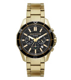 ARMANI EXCHANGE Spencer Chronograph Watch for Men, featuring a black band and dial with gold case and accents.