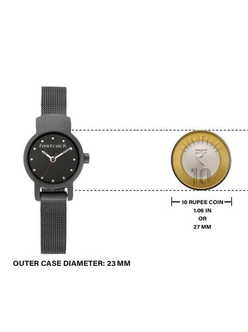 Fastrack Hitlist Quartz Analog with Date Black Dial Stainless Steel Strap Watch for Girls nr2298nm01 / 2298nm01 - KRISHNA WATCH COMPANY
