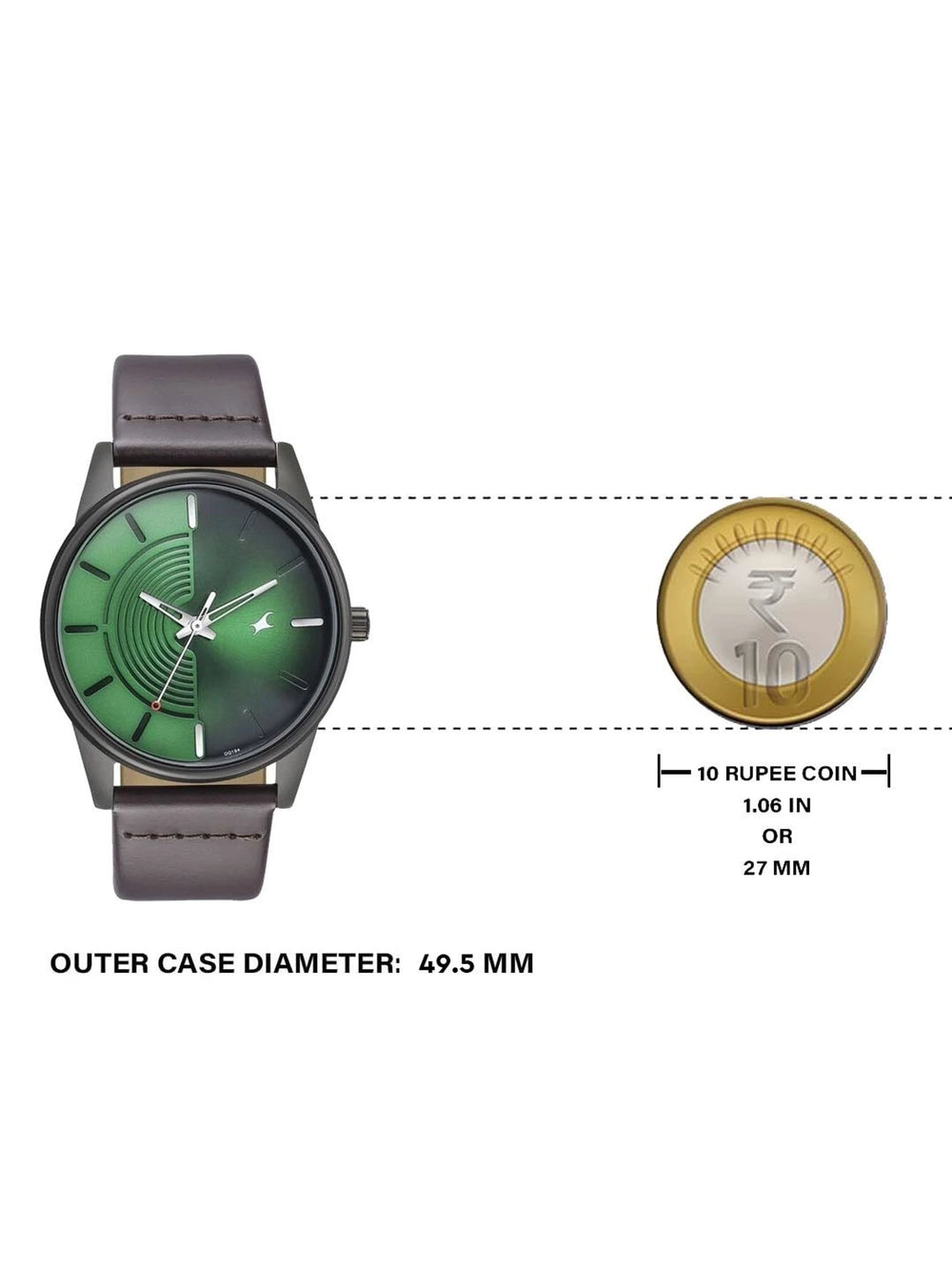Fastrack Stunners Quartz Analog Green Dial Leather Strap Watch for Guys - 3305NL01 - KRISHNA WATCH COMPANY