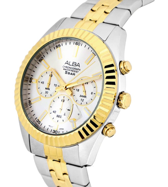 ALBA White+Gold Dial Chronograph AT3H14X1 - KRISHNA WATCH COMPANY