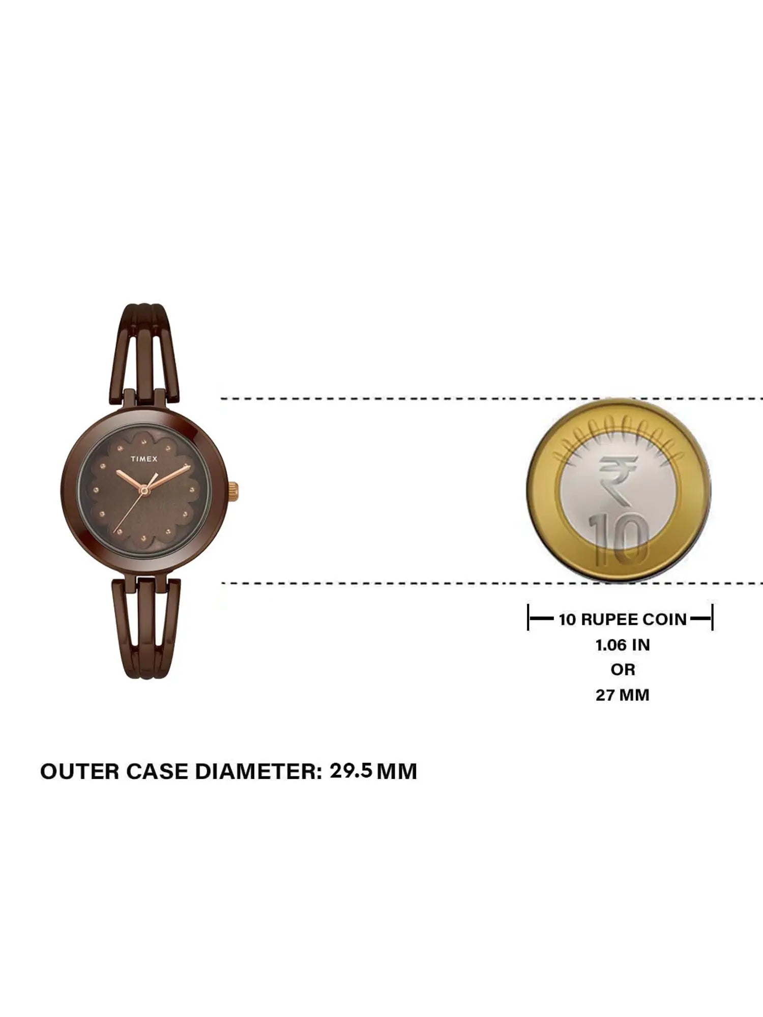 Timex Women Brown Round Analog Brass Dial Watch- TWTL10313 - KRISHNA WATCH COMPANY