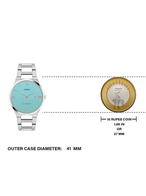 Timex Glossy Robin’s Egg Blue Stainless Steel Men's Watch - TWEG23604 - KRISHNA WATCH COMPANY