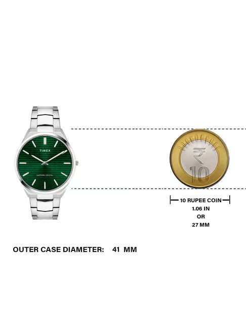 Timex Green Textured Dial Stainless Steel Bracelet Men's Watch - TWEG25800 - KRISHNA WATCH COMPANY