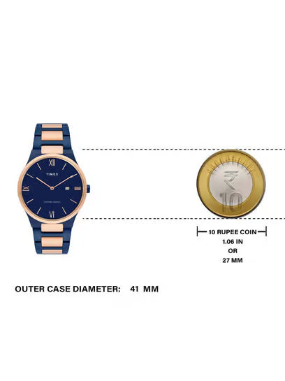 Timex Glossy Blue Dial Stainless Steel Bracelet Men's Watch - TWEG23607 - KRISHNA WATCH COMPANY