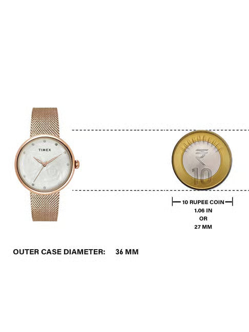 TIMEX Women White Round Dial Analog Watch - TWEL19302 - KRISHNA WATCH COMPANY