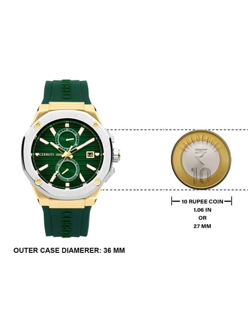 CERRUTI 1881 36 mm Green Dial Silicone Analogue Watch For Men - CECIWGQ0006903W - KRISHNA WATCH COMPANY