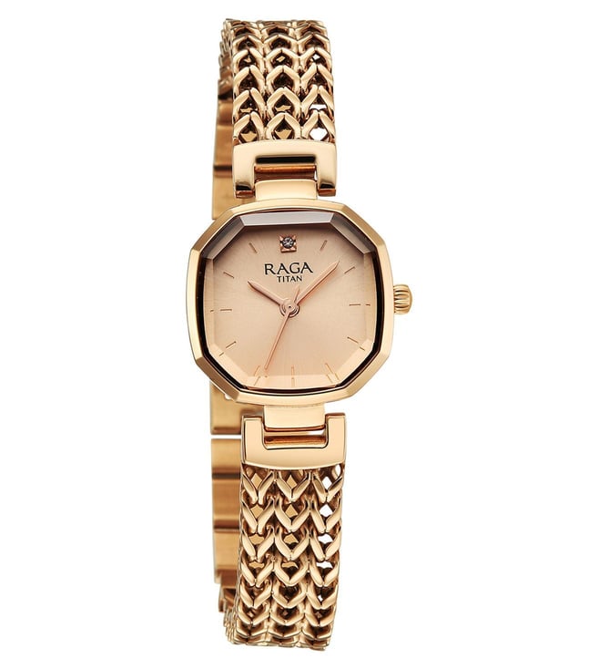 Titan Raga Ascendo Quartz Analog Rose Gold Shaped Octogonal Dial watch For Women 95404wm01
