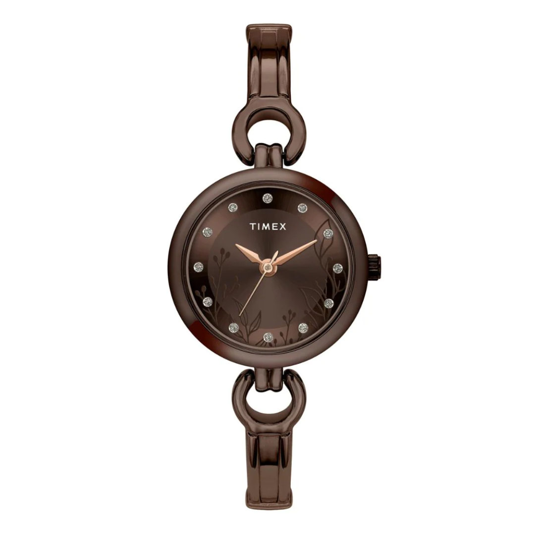 Timex Women Brown Round Analog Brass Dial Watch - TWEL11438 - KRISHNA WATCH COMPANY