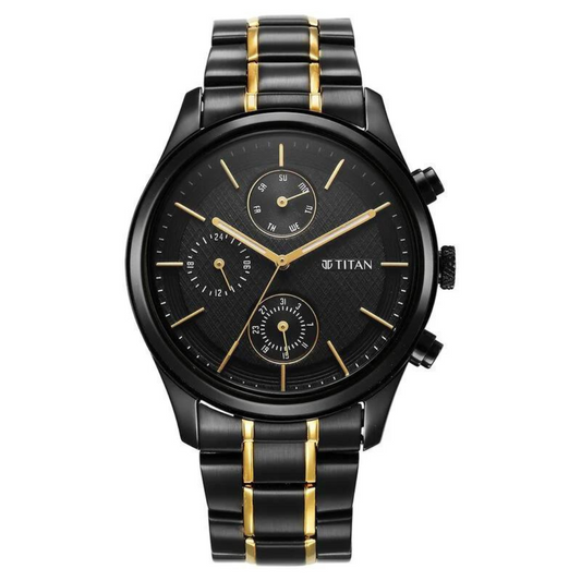 Titan Quartz Analog with Day and Date Black Dial Watch for Men - 1805KM06