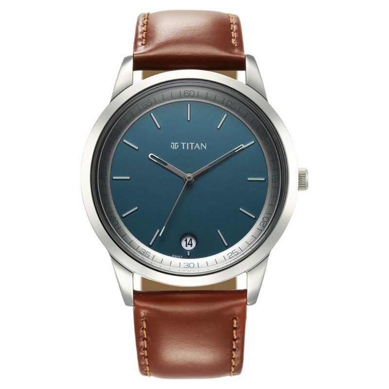 Titan Wrist Wit Quartz Analog with Date Blue Dial Leather Strap Watch for Men 1806SL12 - KRISHNA WATCH COMPANY