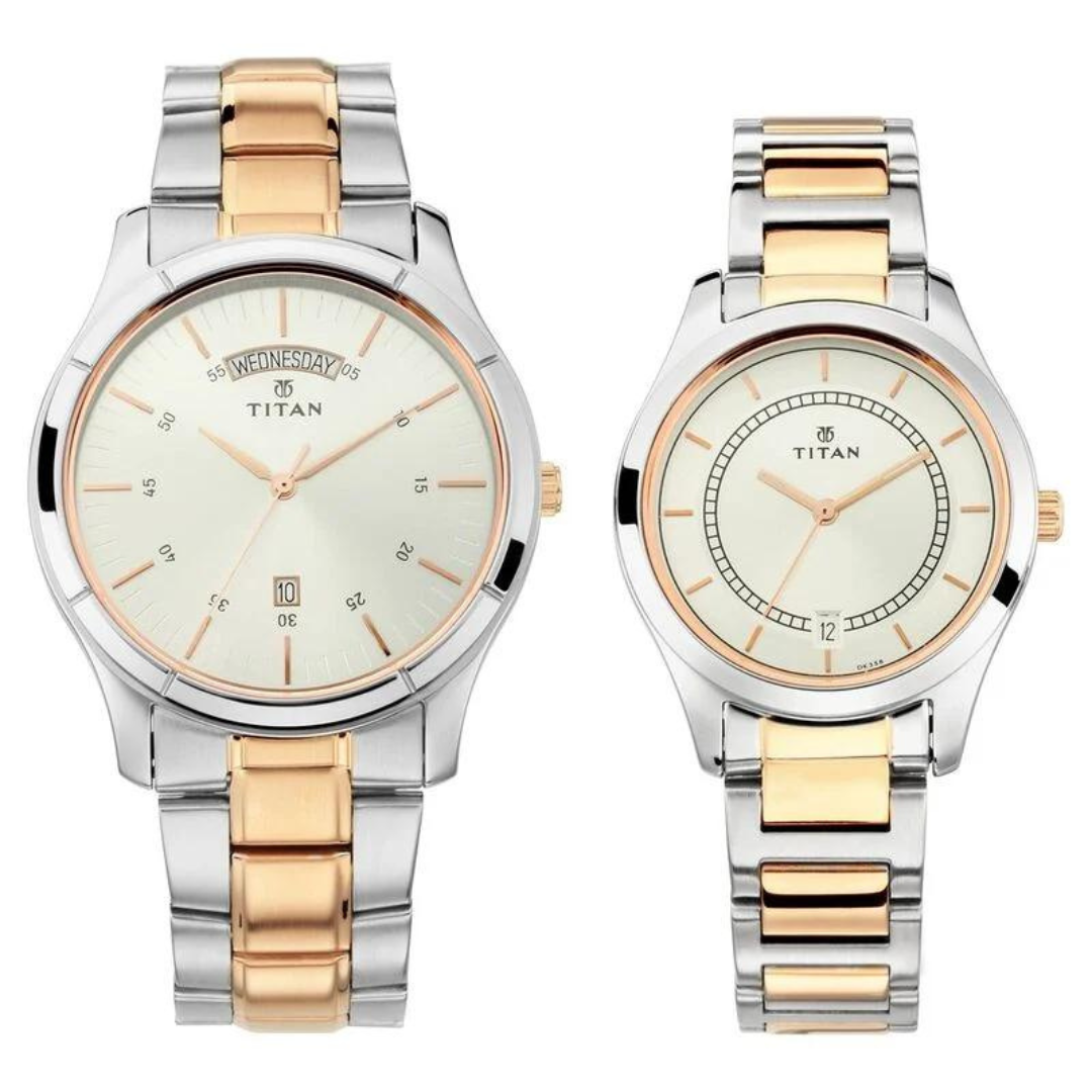 Titan Bandhan Quartz Analog with Day and Date Silver Dial Stainless Steel Strap Watch for Couple 17672596KM01 - KRISHNA WATCH COMPANY