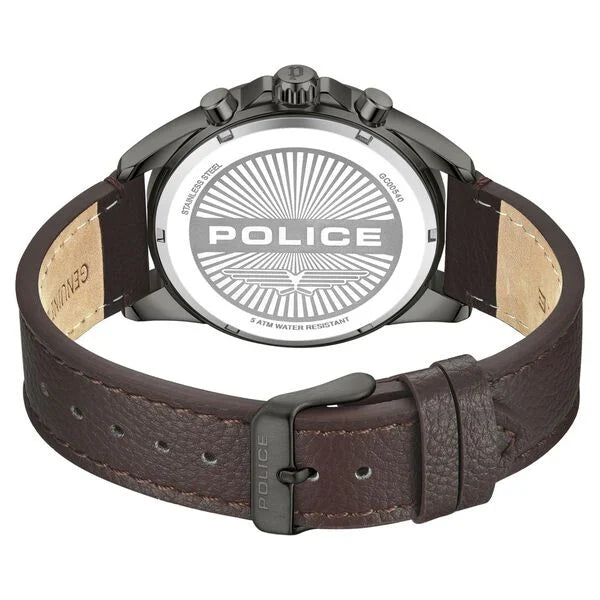 Police Chronograph Green Dial Brown Color Leather Strap Watch For Men plpewgc0054002 - KRISHNA WATCH COMPANY